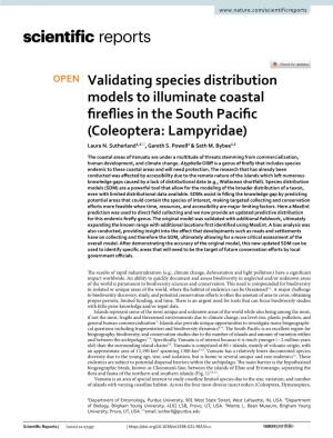 Validating Species Distribution Models to Illuminate Coastal Fireflies in The