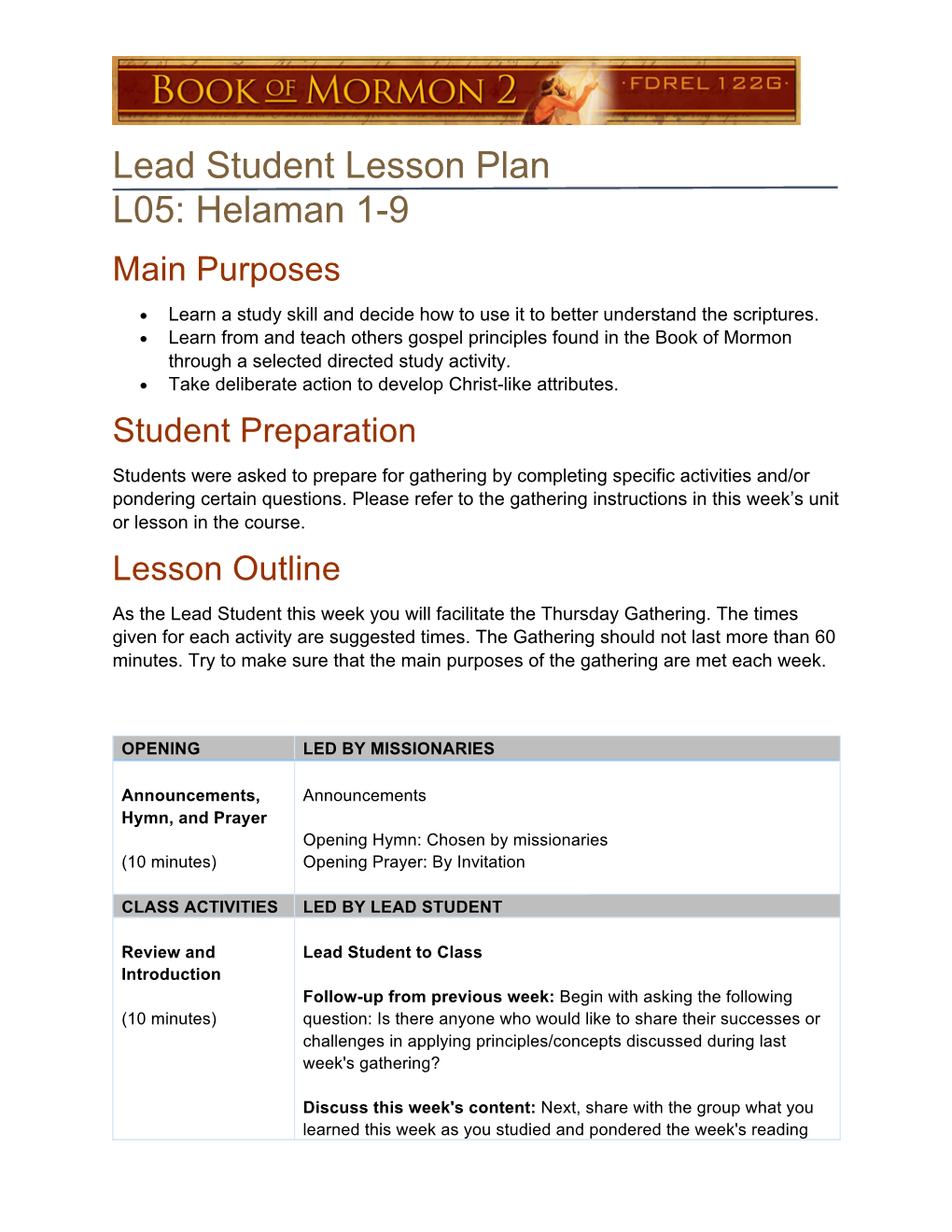 Lead Student Lesson Plan L05: Helaman 1-9 Main Purposes