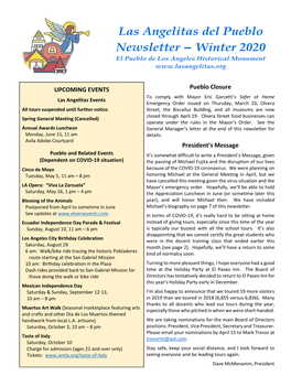 Las Angelitas Del Pueblo Newsletter – Winter 2020 El Pueblo De Los Angeles Historical Monument