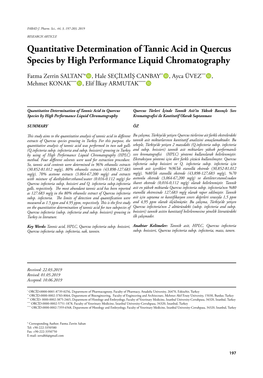 Quantitative Determination of Tannic Acid in Quercus Species by High Performance Liquid Chromatography