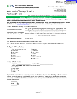 Veterinarian Shortage Situation Nomination Form