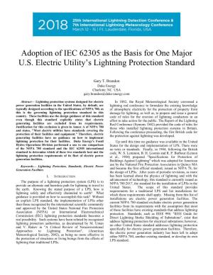Adoption of IEC 62305 As the Basis for One Major U.S. Electric Utility's Lightning Protection Standard