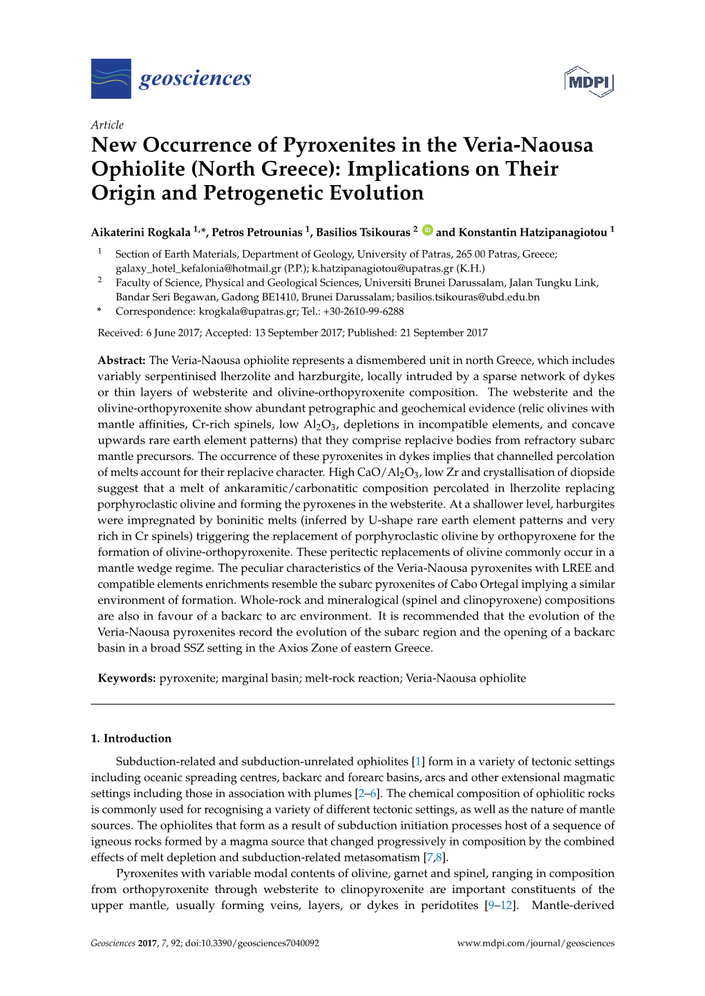 New Occurrence of Pyroxenites in the Veria-Naousa Ophiolite (North Greece): Implications on Their Origin and Petrogenetic Evolution