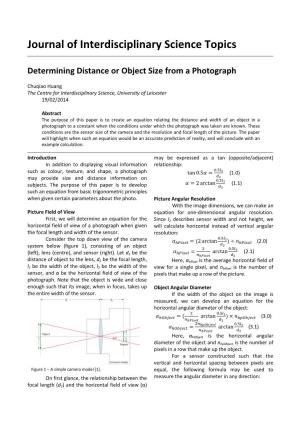 Journal of Interdisciplinary Science Topics Determining Distance Or