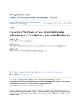 Emergence of Third-Stage Larvae of Umingmakstrongylus Pallikuukensis from Three Gastropod Intermediate Host Species