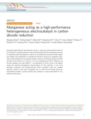 Manganese Acting As a High-Performance Heterogeneous Electrocatalyst in Carbon Dioxide Reduction