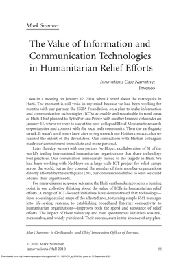 The Value of Information and Communication Technologies in Humanitarian Relief Efforts