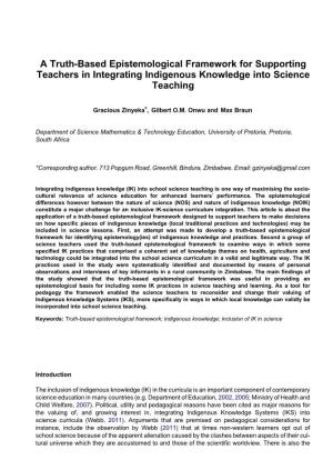 A Truth-Based Epistemological Framework for Supporting Teachers in Integrating Indigenous Knowledge Into Science Teaching