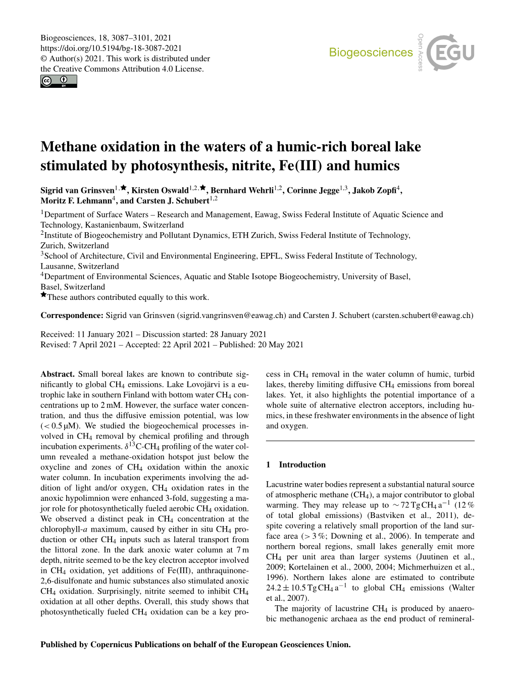 Article Is Available On- a Freshwater Meromictic Lake, FEMS Microbiol