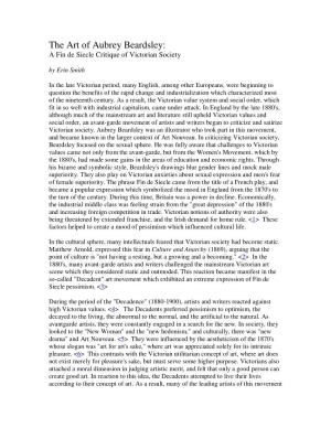 The Art of Aubrey Beardsley: a Fin De Siecle Critique of Victorian Society by Erin Smith
