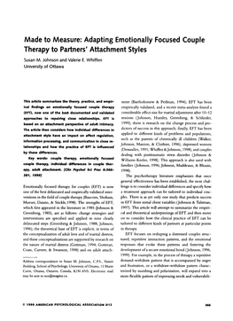 Made to Measure: Adapting Emotionally Focused Couple Therapy to Partners' Attachment Styles
