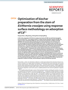 Optimization of Biochar Preparation from the Stem of Eichhornia