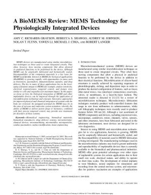 MEMS Technology for Physiologically Integrated Devices