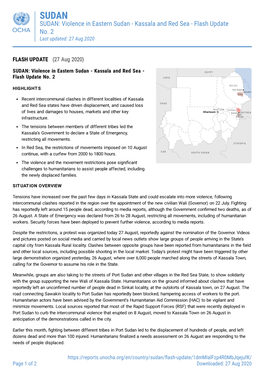Violence in Eastern Sudan - Kassala and Red Sea - Flash Update No