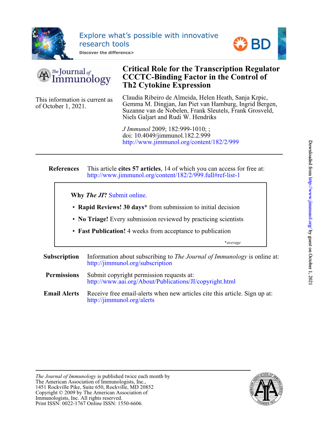 Th2 Cytokine Expression CCCTC-Binding Factor in The