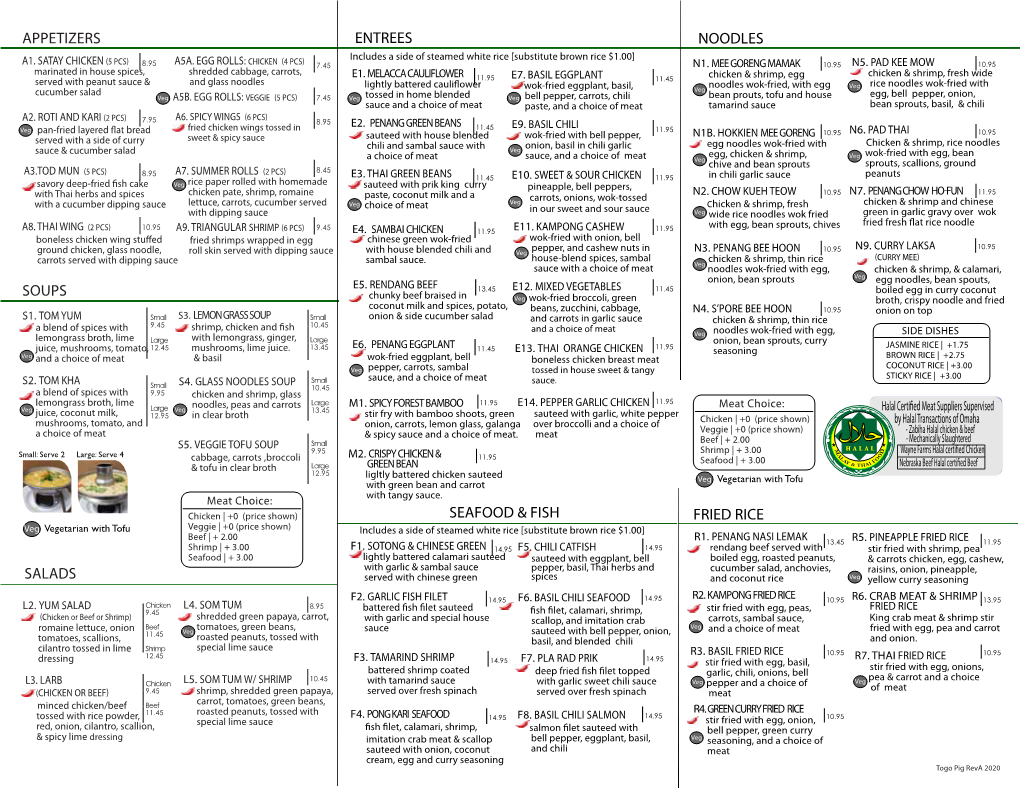 Togo Menu HOB Page 1 2020 Reva Master