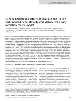 Genetic Background Effects of Keratin 8 and 18 in a DDC-Induced Hepatotoxicity and Mallory-Denk Body Formation Mouse Model