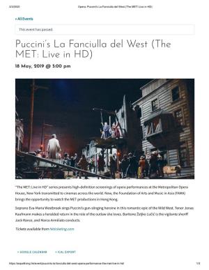 Puccini's La Fanciulla Del West (The MET: Live in HD)