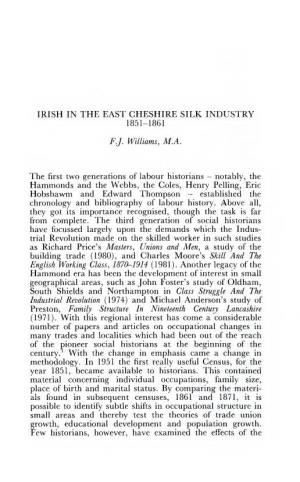 IRISH in the EAST CHESHIRE SILK INDUSTRY 1851-1861 F.J. Williams, M.A
