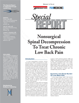 Nonsurgical Spinal Decompression to Treat Chronic Low Back Pain