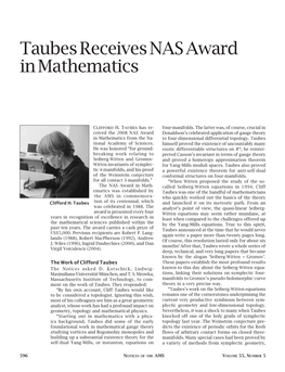 Taubes Receives NAS Award in Mathematics