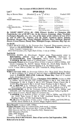 On Account of HILLGROVE STUD, Exeter. Lot 7 SPUN GOLD 275 Bay Or Brown Mare (Branded Nr Sh