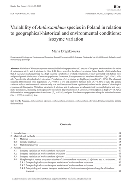 Variability of Anthoxanthum Species in Poland in Relation to Geographical-Historical and Environmental Conditions: Isozyme Variation