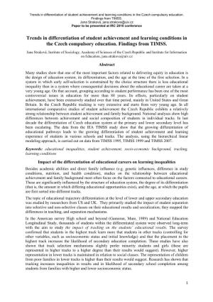 Trends in Differentiation of Student Achievement and Learning Conditions in the Czech Compulsory Education