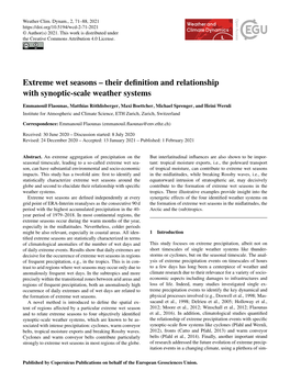 Extreme Wet Seasons – Their Definition and Relationship with Synoptic-Scale