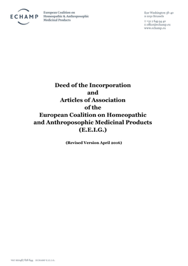 Articles of Association of the European Coalition on Homeopathic and Anthroposophic Medicinal Products (E.E.I.G.)