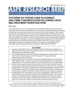 Patterns of Foster Care Placement and Family Reunification Following Child