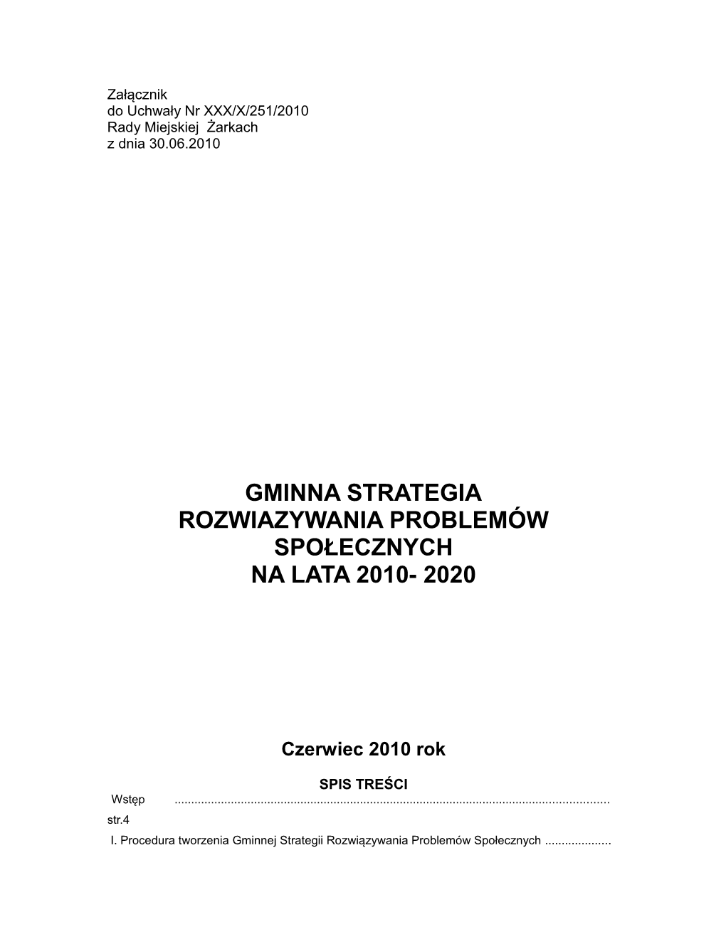 Gminna Strategia Rozwiazywania Problemów Społecznych Na Lata 2010- 2020