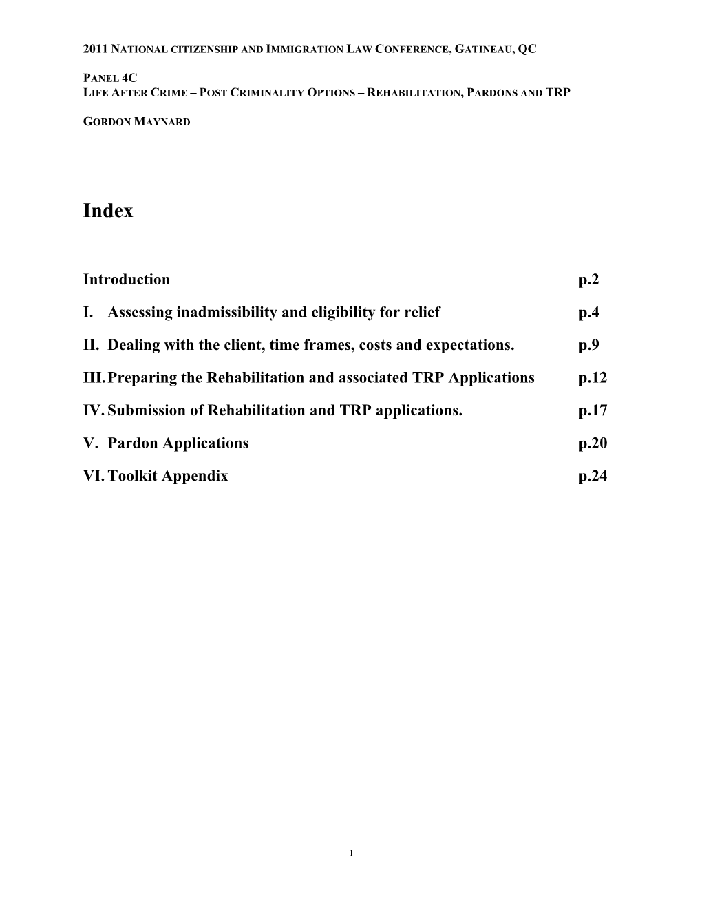 Introduction P.2 I. Assessing Inadmissibility and Eligibility For