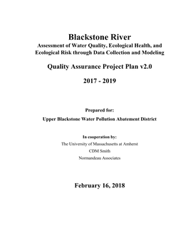 Blackstone River Assessment of Water Quality, Ecological Health, and Ecological Risk Through Data Collection and Modeling