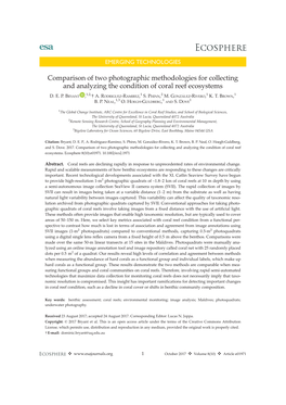 Comparison of Two Photographic Methodologies for Collecting and Analyzing the Condition of Coral Reef Ecosystems 1,2, 1 2 1 1 D