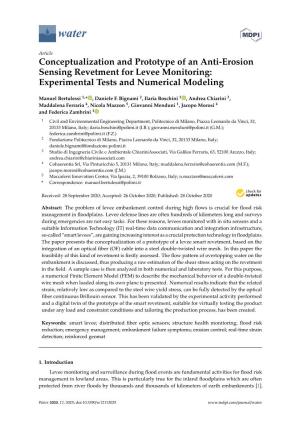 Conceptualization and Prototype of an Anti-Erosion Sensing Revetment for Levee Monitoring: Experimental Tests and Numerical Modeling