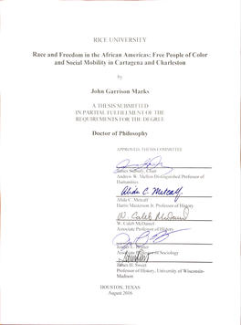 ABSTRACT Race and Freedom in the African Americas: Free People of Color and Social Mobility in Cartagena and Charleston