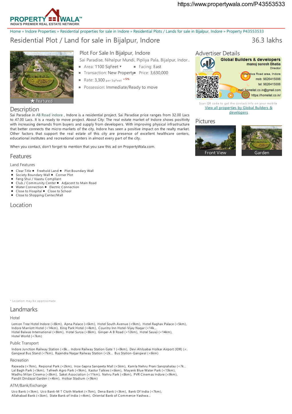 Residential Plot / Land for Sale in Bijalpur, Indore (P43553533