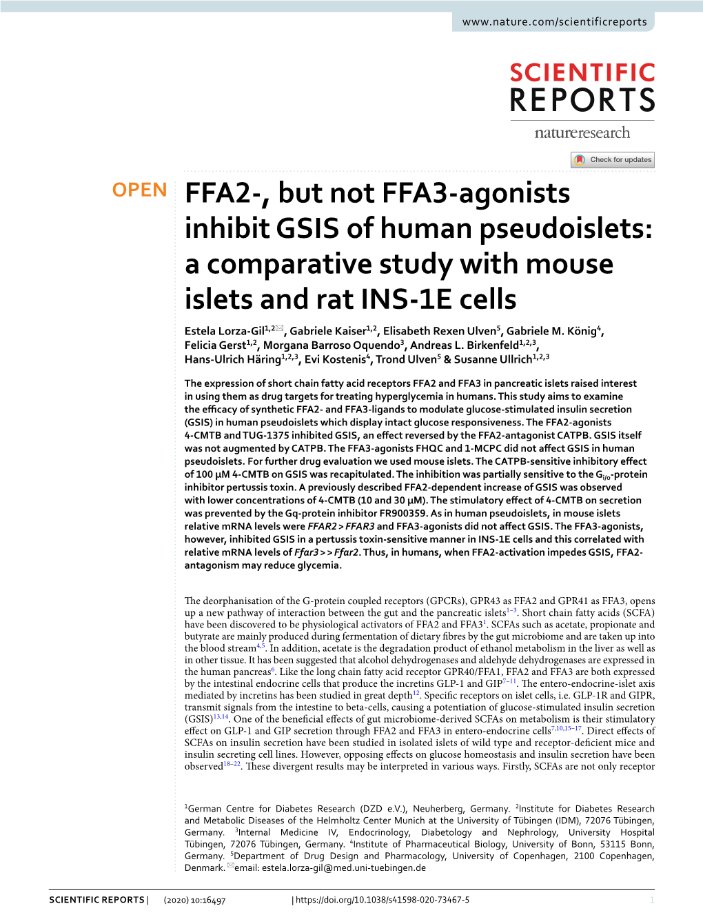 FFA2-, but Not FFA3-Agonists Inhibit GSIS of Human Pseudoislets