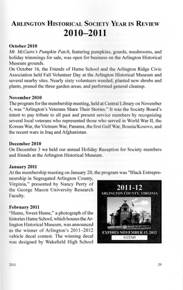 Arlington Historical Society Year in Review 2010-2011