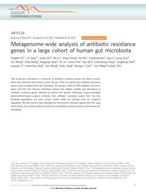 Metagenome-Wide Analysis of Antibiotic Resistance Genes in a Large Cohort of Human Gut Microbiota