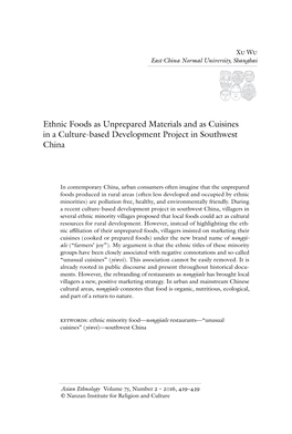 Ethnic Foods As Unprepared Materials and As Cuisines in a Culture-Based Development Project in Southwest China