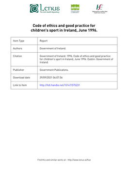 Good Practice for Children's Sport in Ireland, June 1996