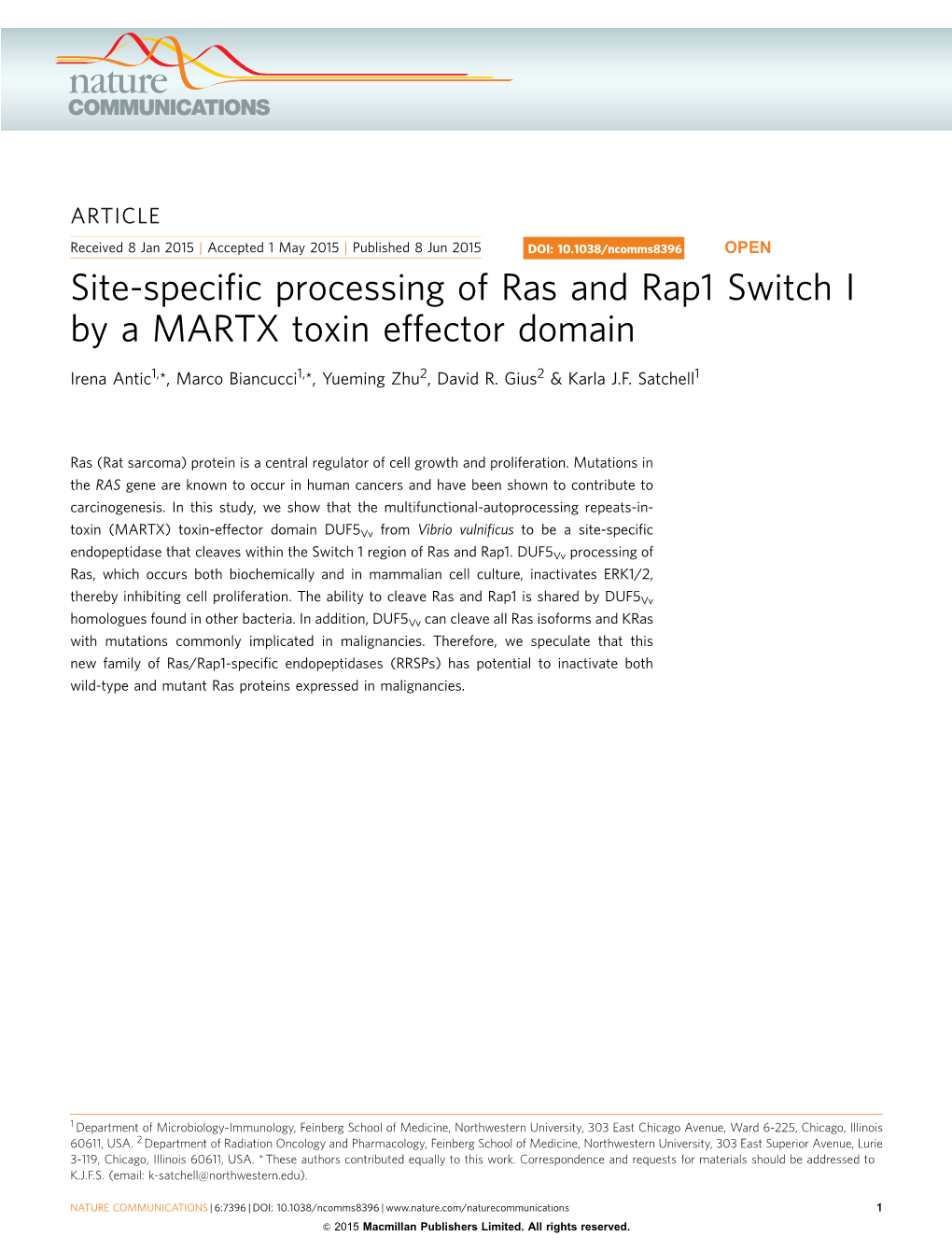 Site-Specific Processing of Ras and Rap1 Switch I by a MARTX Toxin