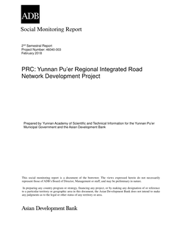 46040-003: Yunnan Pu'er Regional Integrated Road Network