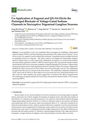 Co-Application of Eugenol and QX-314 Elicits the Prolonged Blockade of Voltage-Gated Sodium Channels in Nociceptive Trigeminal Ganglion Neurons