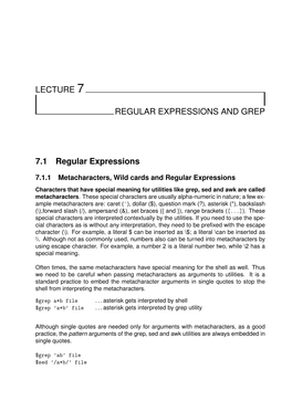 Lecture 7 Regular Expressions and Grep 7.1