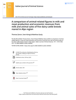 A Comparison of Animal-Related Figures in Milk and Meat Production and Economic Revenues from Milk and Animal Sales of Five Dairy Cattle Breeds Reared in Alps Region