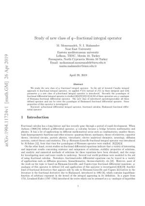 Study of New Class of Q-Fractional Integral Operator