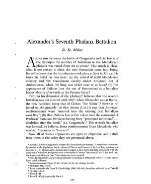 Alexander's Seventh Phalanx Battalion Milns, R D Greek, Roman and Byzantine Studies; Summer 1966; 7, 2; Proquest Pg
